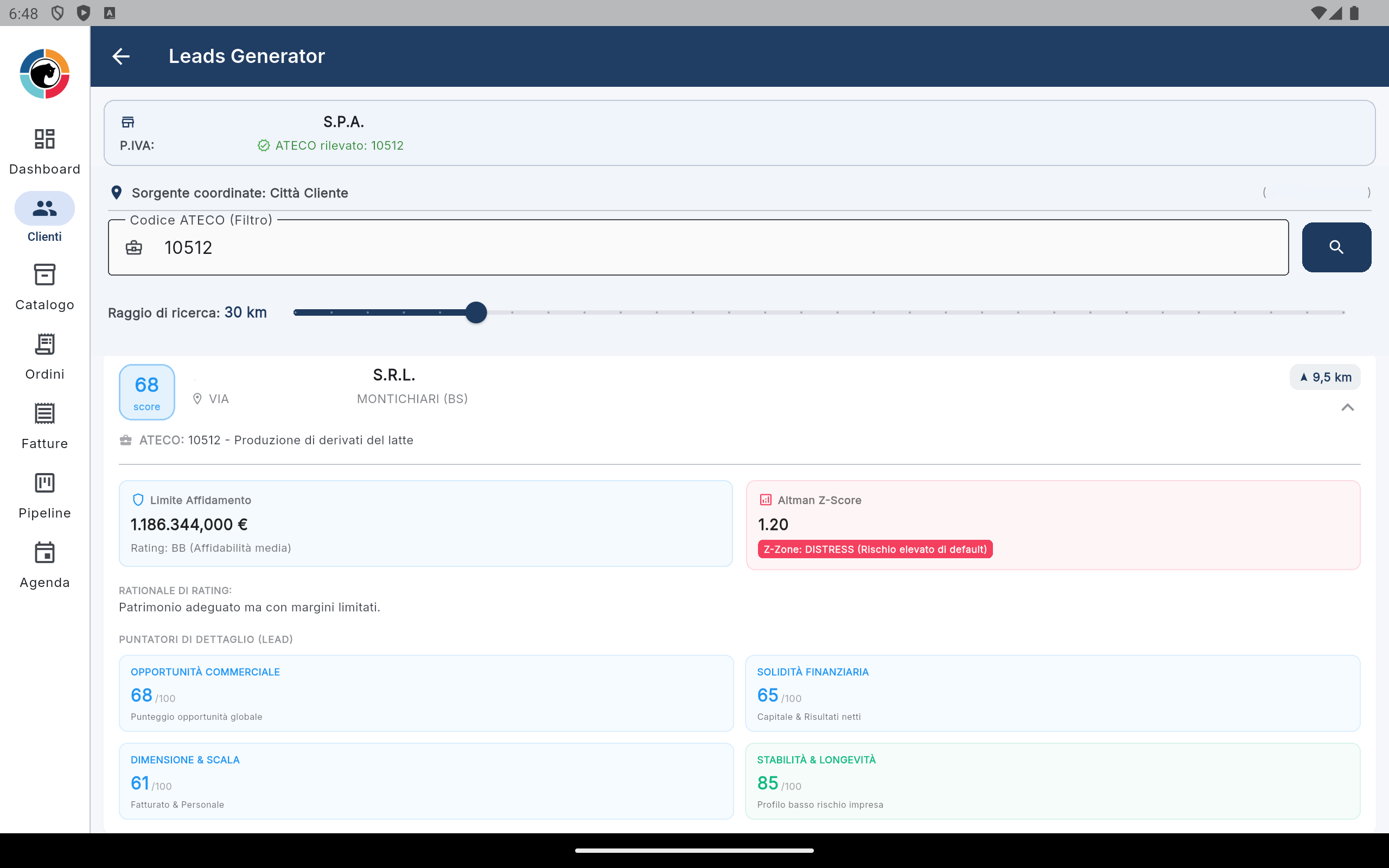 Leads Generator — Ricerca aziende con scoring finanziario Altman Z-Score