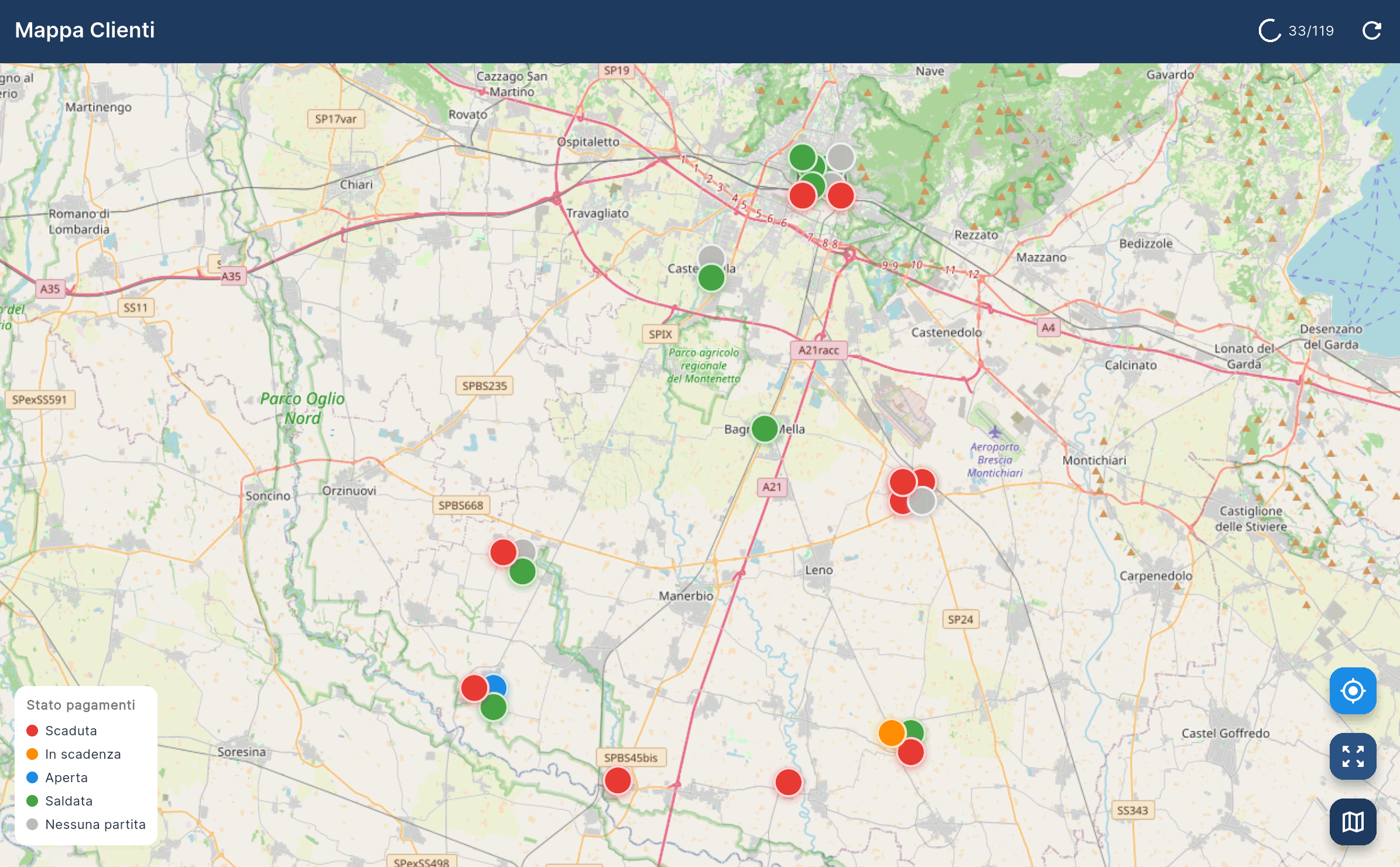 Clienti sulla mappa con geolocalizzazione